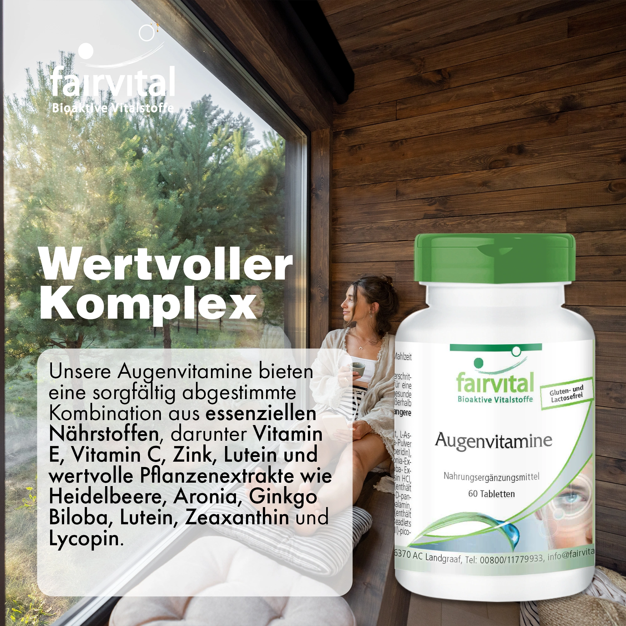Augenvitamine - 60 Tabletten - mit Vitamin A, Riboflavin, Zink, uvm. - für Sehkraft, Zellteilung uvm. - schluckfreundlich | Fairvital