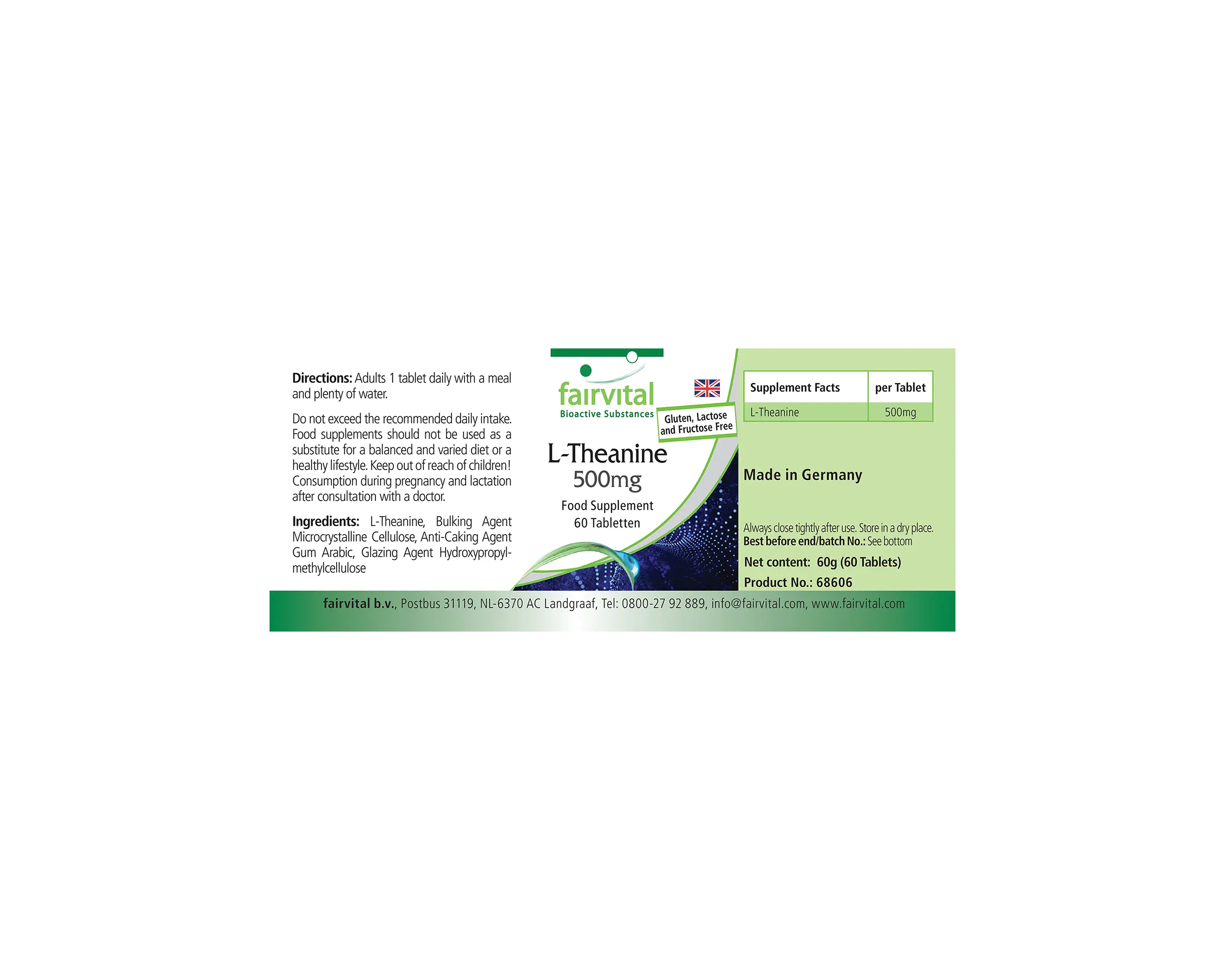 L-Théanine 500mg - 60 comprimés - Acide aminé - Faciles à avaler - Hautement dosée et végane | Fairvital