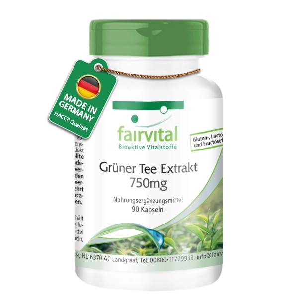 Grüner Tee Extrakt 750mg - Camellia Sinensis - 90 Kapseln - Hochdosiert und Vegan | Fairvital Grüner Tee Extrakt 750mg - Camellia Sinensis - 90 Kapseln - Hochdosiert und Vegan | Fairvital
