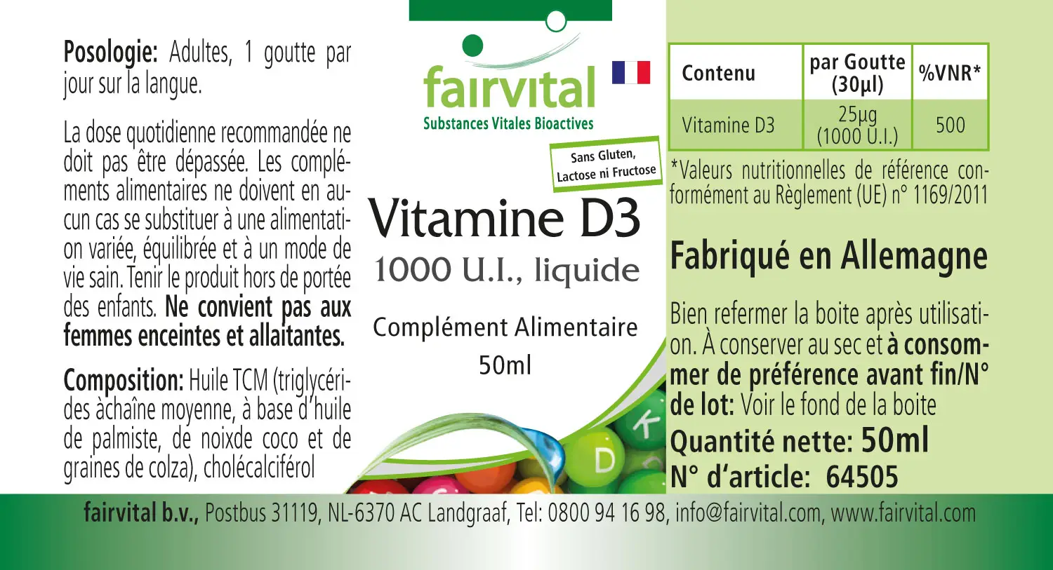 Vitamina D3 líquida - 1000 UI por gota - 50ml