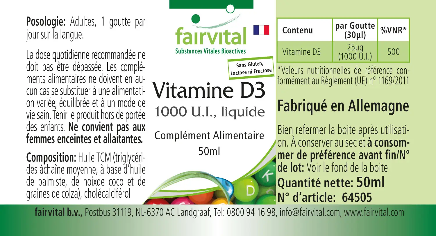 Vitamin D3 flüssig 1000 I.E. pro Tropfen | Fairvital Vitamin D3 flüssig 1000 I.E. pro Tropfen | Fairvital