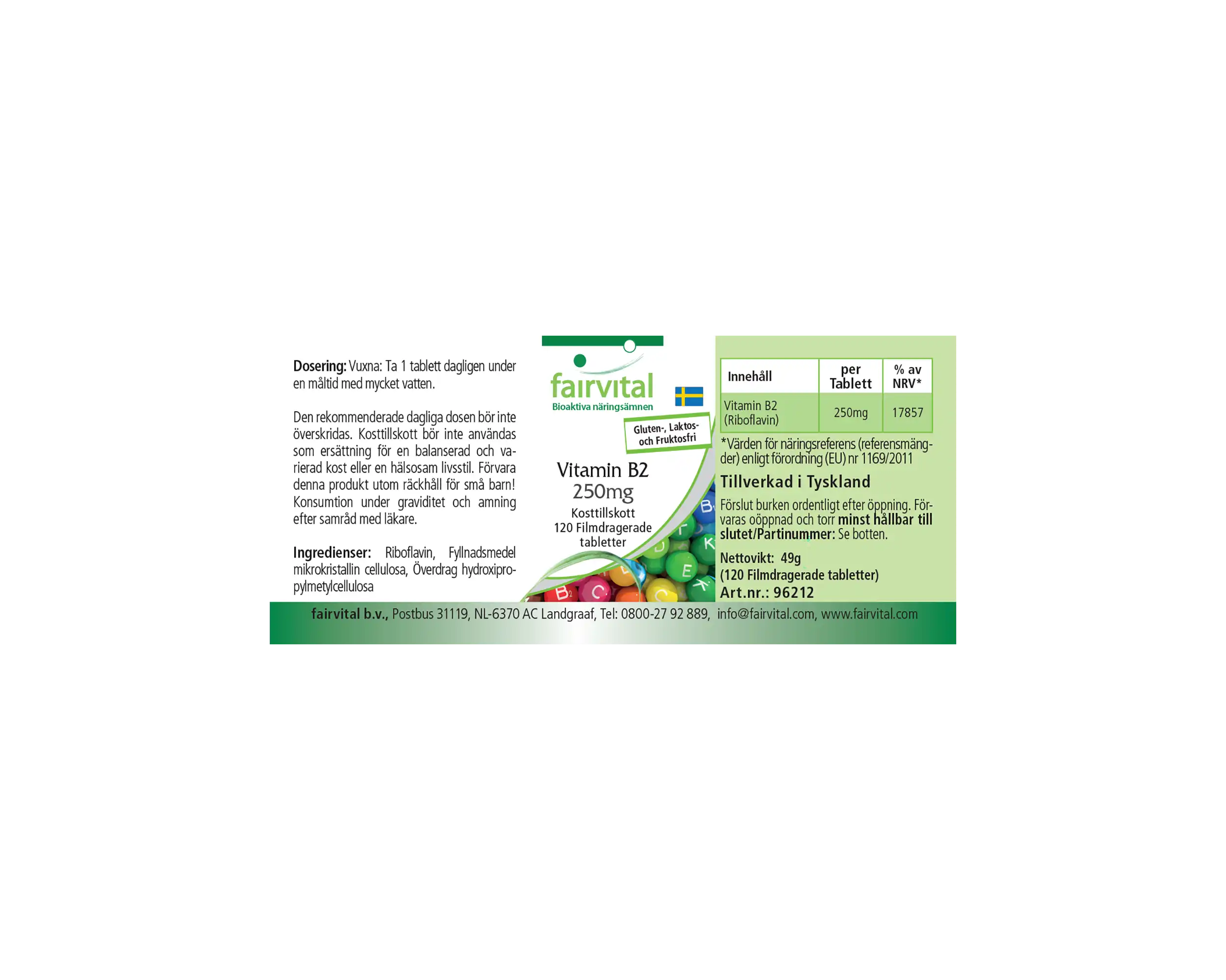 Vitamin B2 250mg - 120 Filmtabletten - Hochdosiert und Vegan | Fairvital