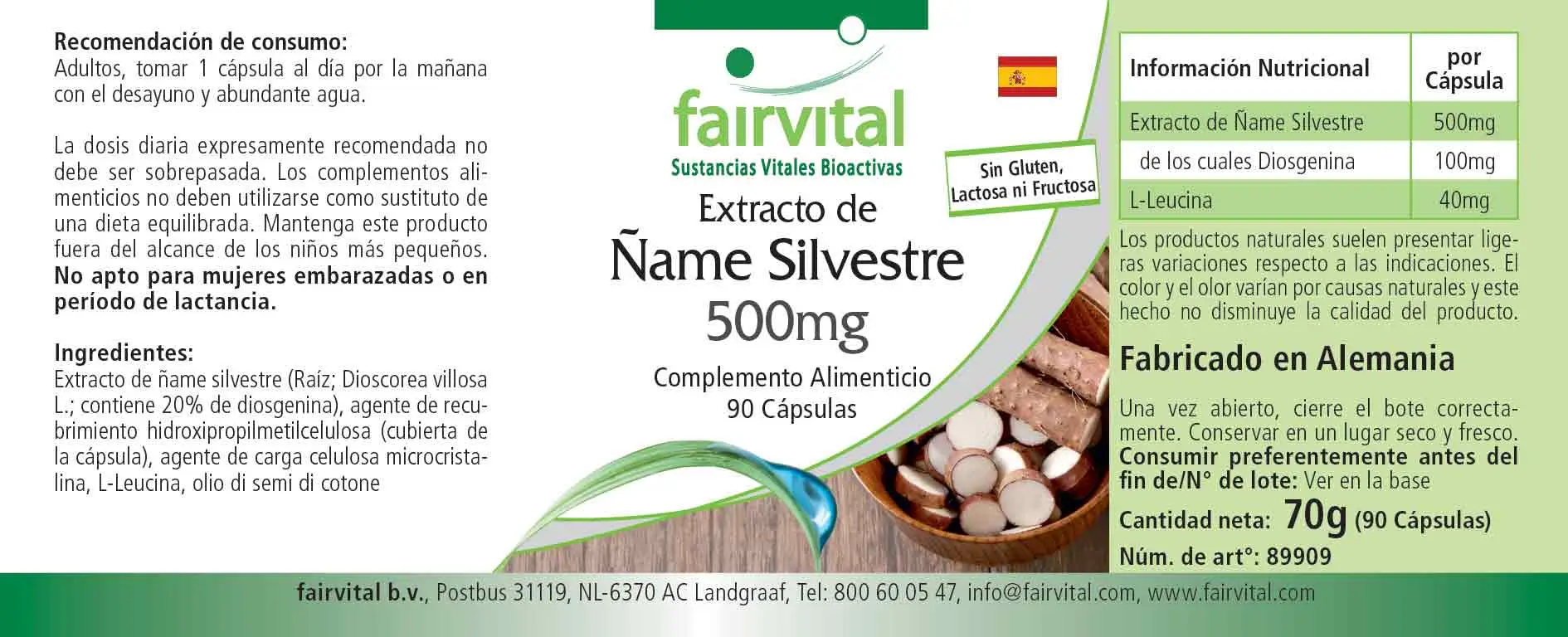 Extracto de Ñame Silvestre 500mg - 90 Cápsulas