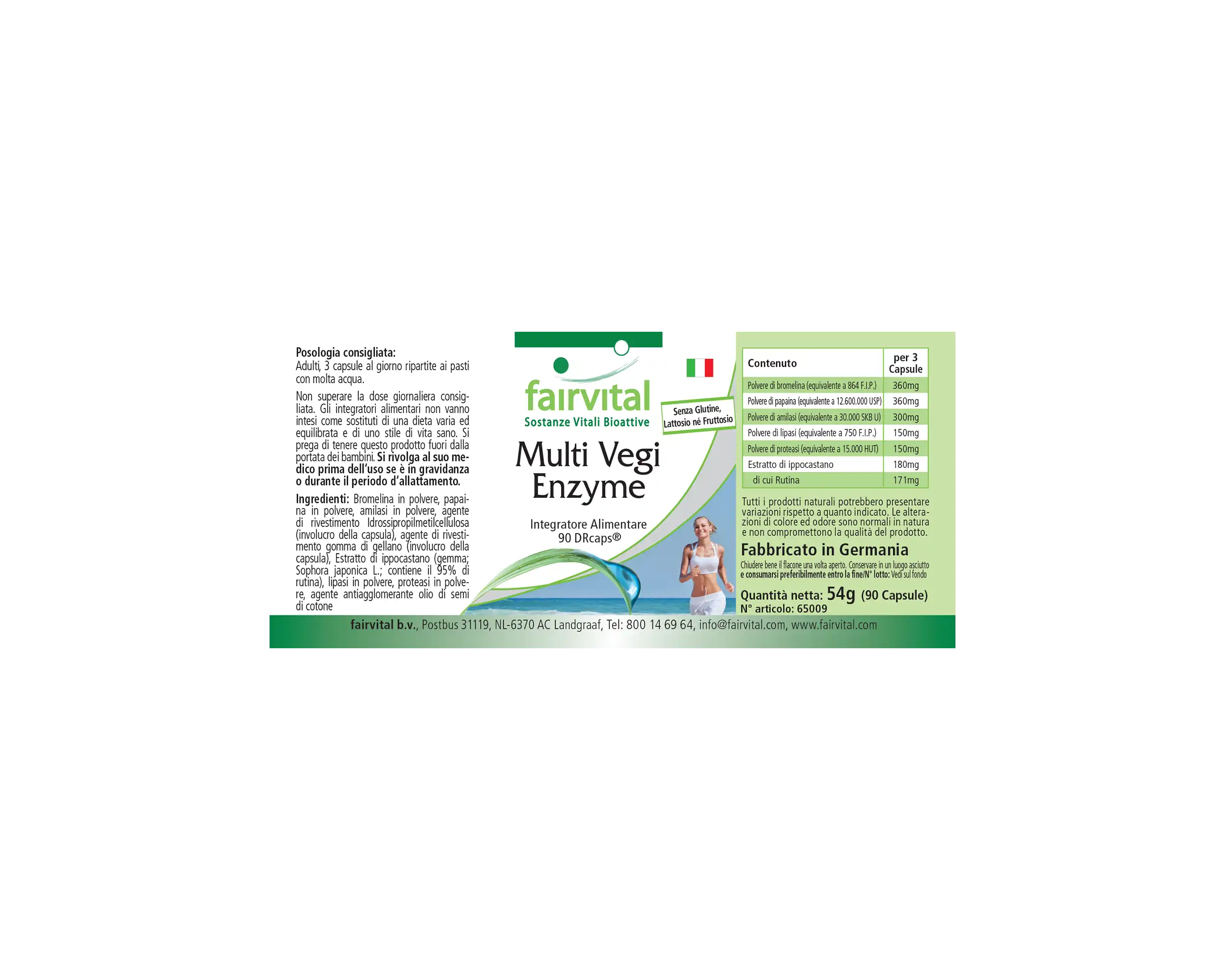 Multi Vegi Enzyme - 90 Kapseln (DRcaps) - 100% pflanzlicher Enzymkomplex mit Bromelain, Papain, Lipase, Rutin - Vegan | Fairvital