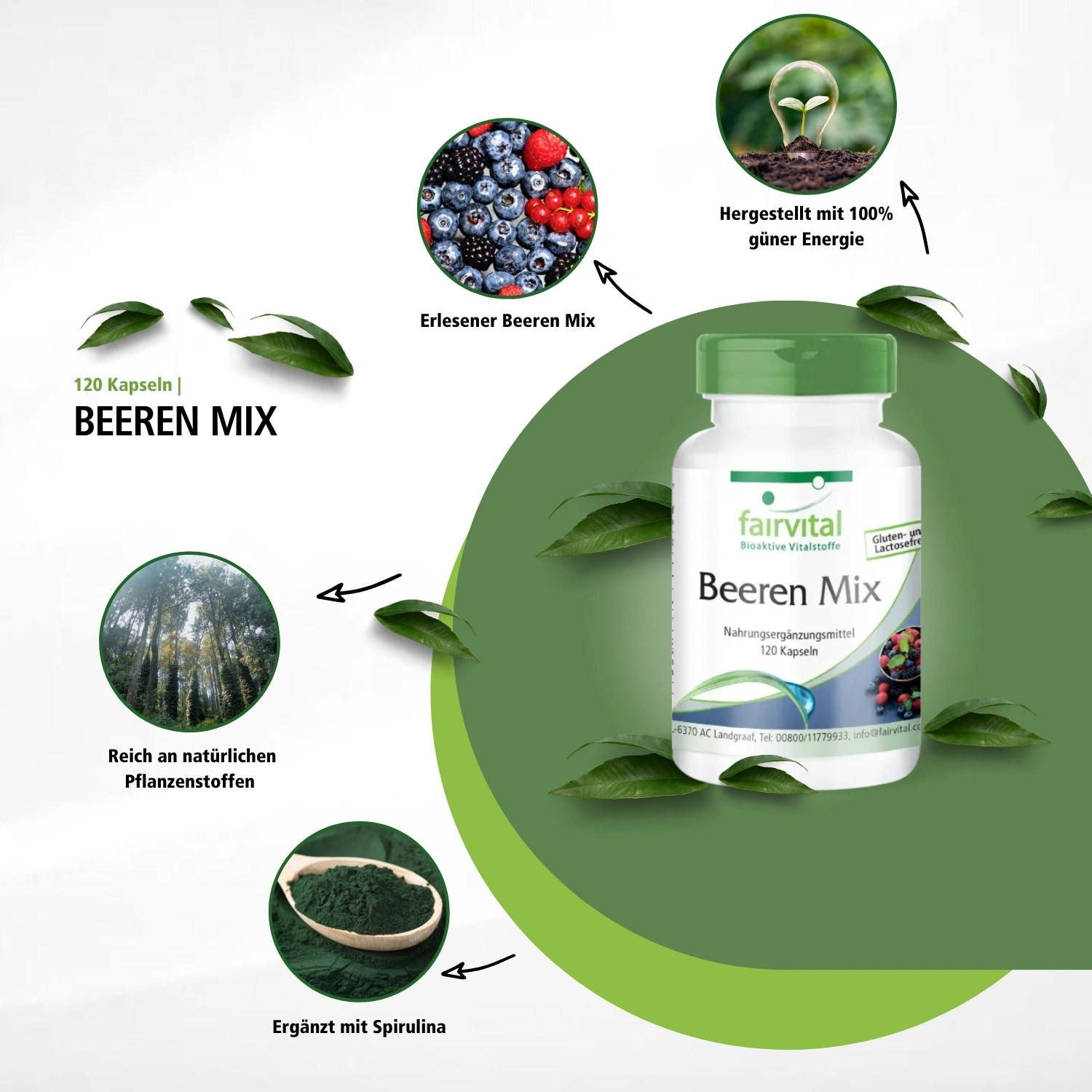 Beeren Mix - 8 Beeren mit Spirulina - 120 Kapseln - Vegan | Fairvital