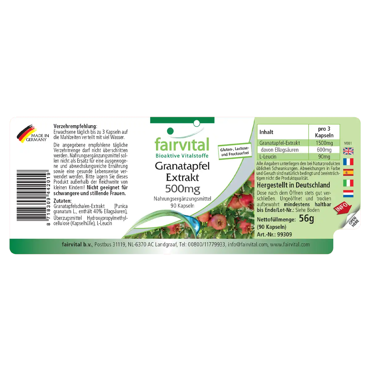 Granatapfel-Extrakt 500mg - 90 Kapseln - Hochdosiert und Vegan | Fairvital Granatapfel-Extrakt 500mg - 90 Kapseln - Hochdosiert und Vegan | Fairvital