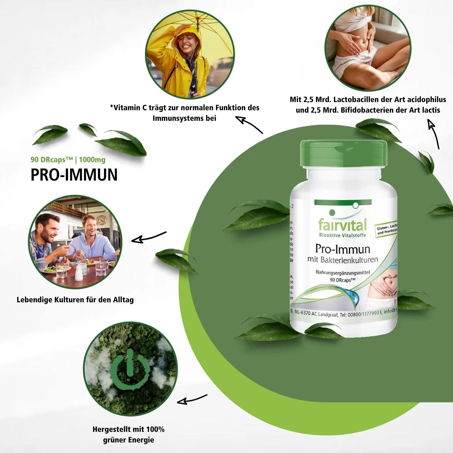 Pro Immun mit Bakterienkulturen - 90 Kapseln - Schluckfreundlich - Mit Vitamin C - Für Immunsystem; Nevensystem uvm. | Fairvital