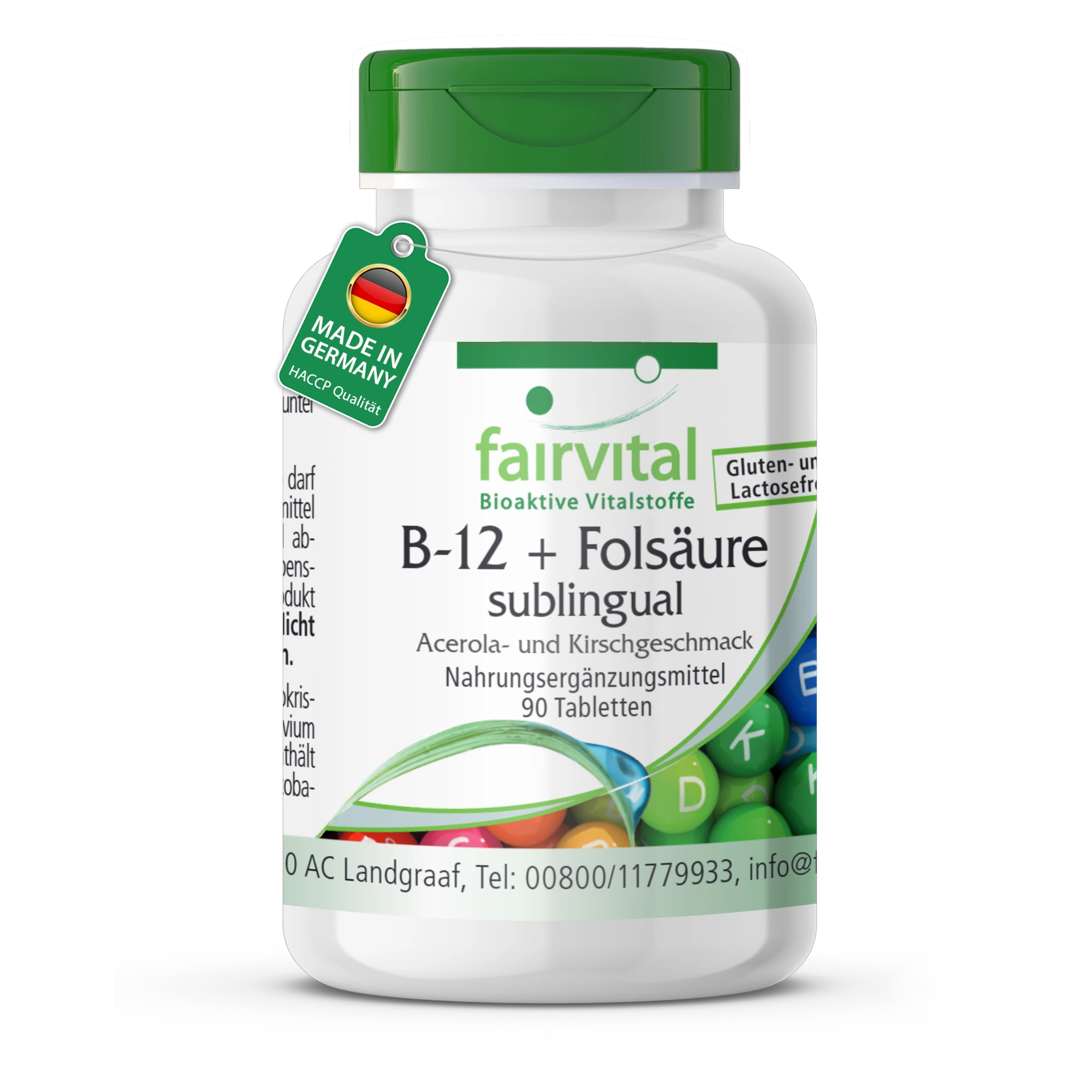 B-12 + Folsäure sublingual - 90 Tabletten - mit Vitamin C - für Immunsystem, gegen Müdigkeit uvm. | Fairvital