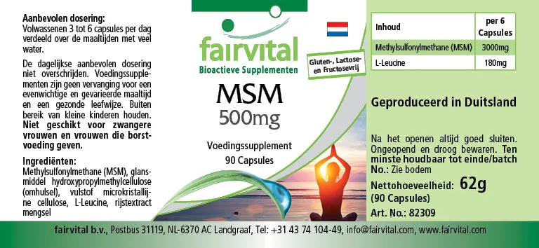 MSM 500mg - 90 Kapseln - Methylsulfonylmethan - Hochdosiert und Vegan | Fairvital MSM 500mg - 90 Kapseln - Methylsulfonylmethan - Hochdosiert und Vegan | Fairvital