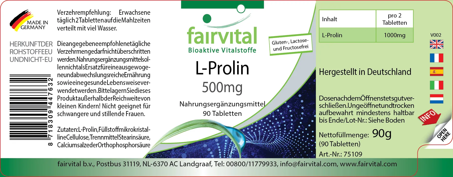 L-prolina 500 mg - 90 compresse