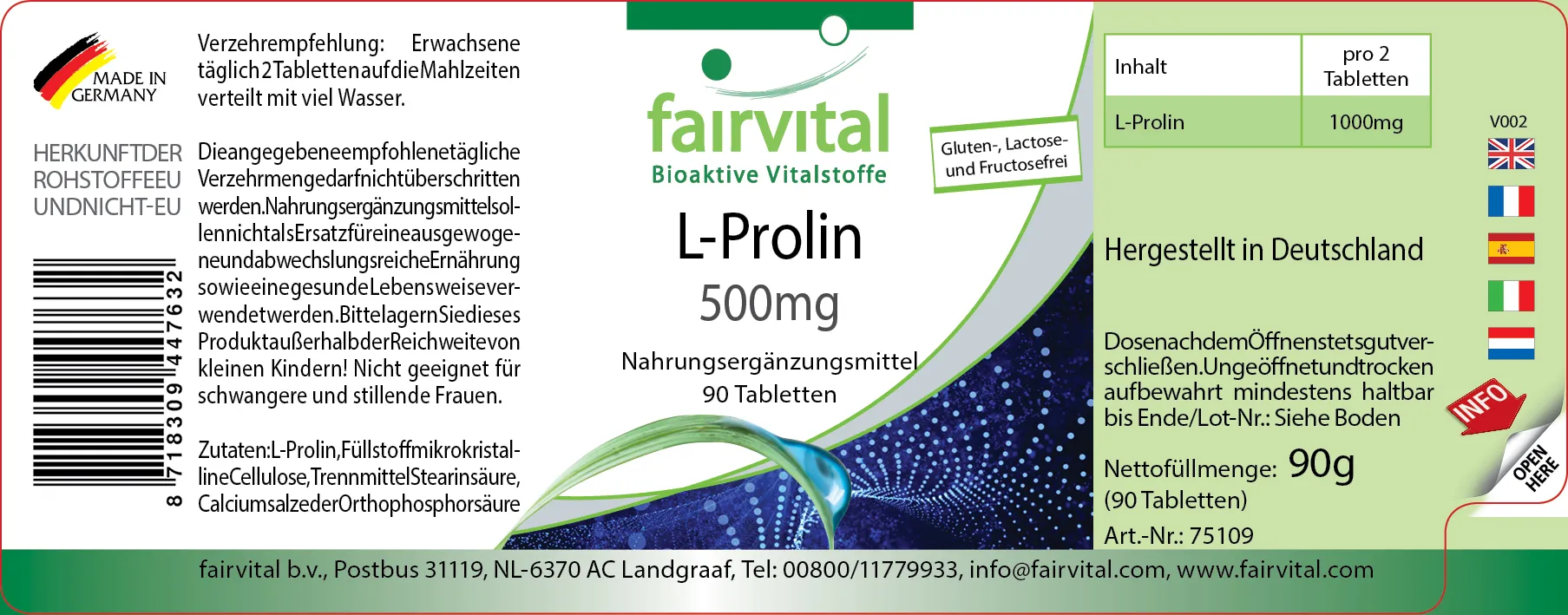 L-Prolin 500mg - 90 Tabletten - Aminosäure - Hochdosiert und Vegan | Fairvital L-Prolin 500mg - 90 Tabletten - Aminosäure - Hochdosiert und Vegan | Fairvital