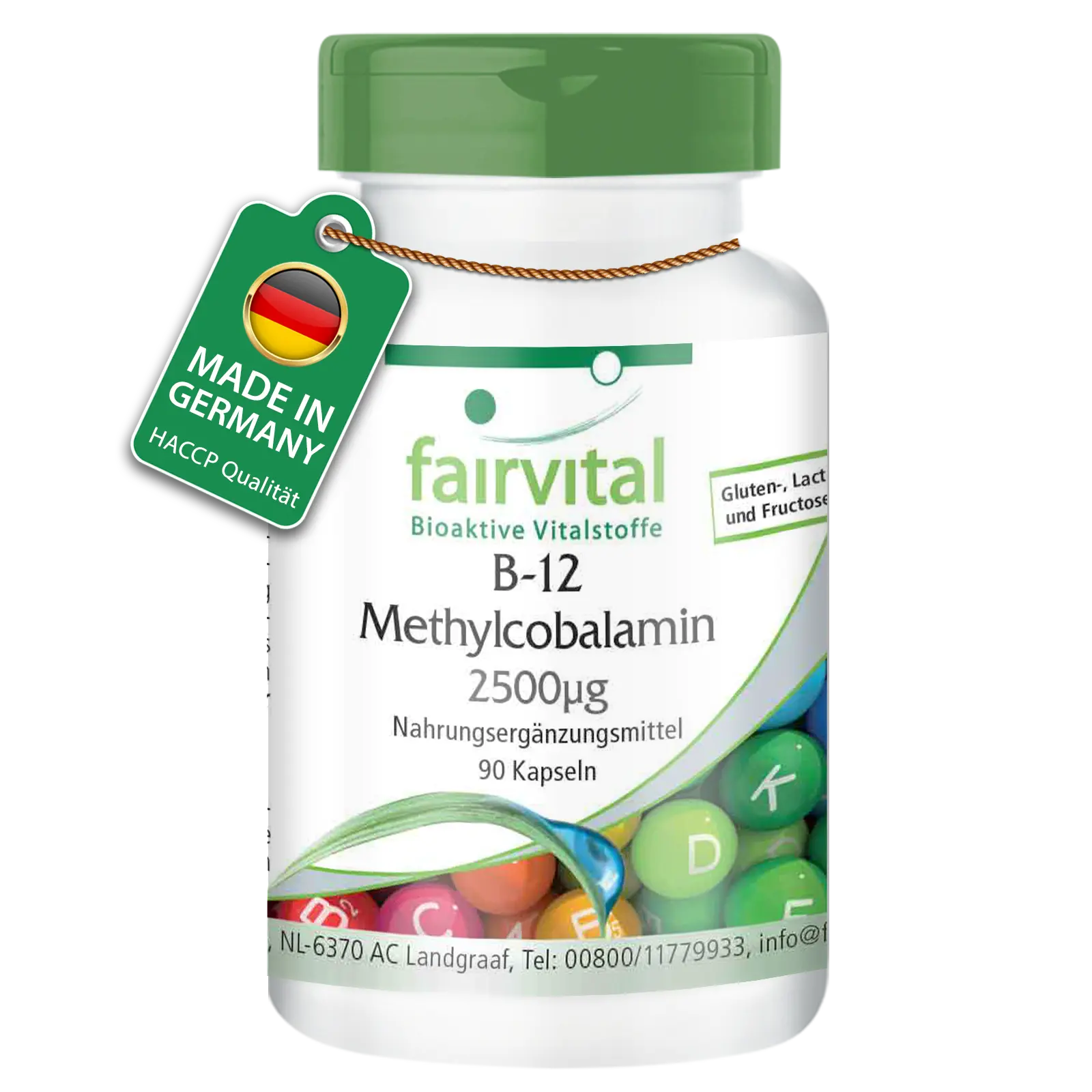 B-12 Methylcobalamin 2500µg - 90 Kapseln - Schluckfreundlich - Mit Vitamin B12 für Immunsystem und Energie - Abgedeckter Bedarf - Vegan | Fairvital