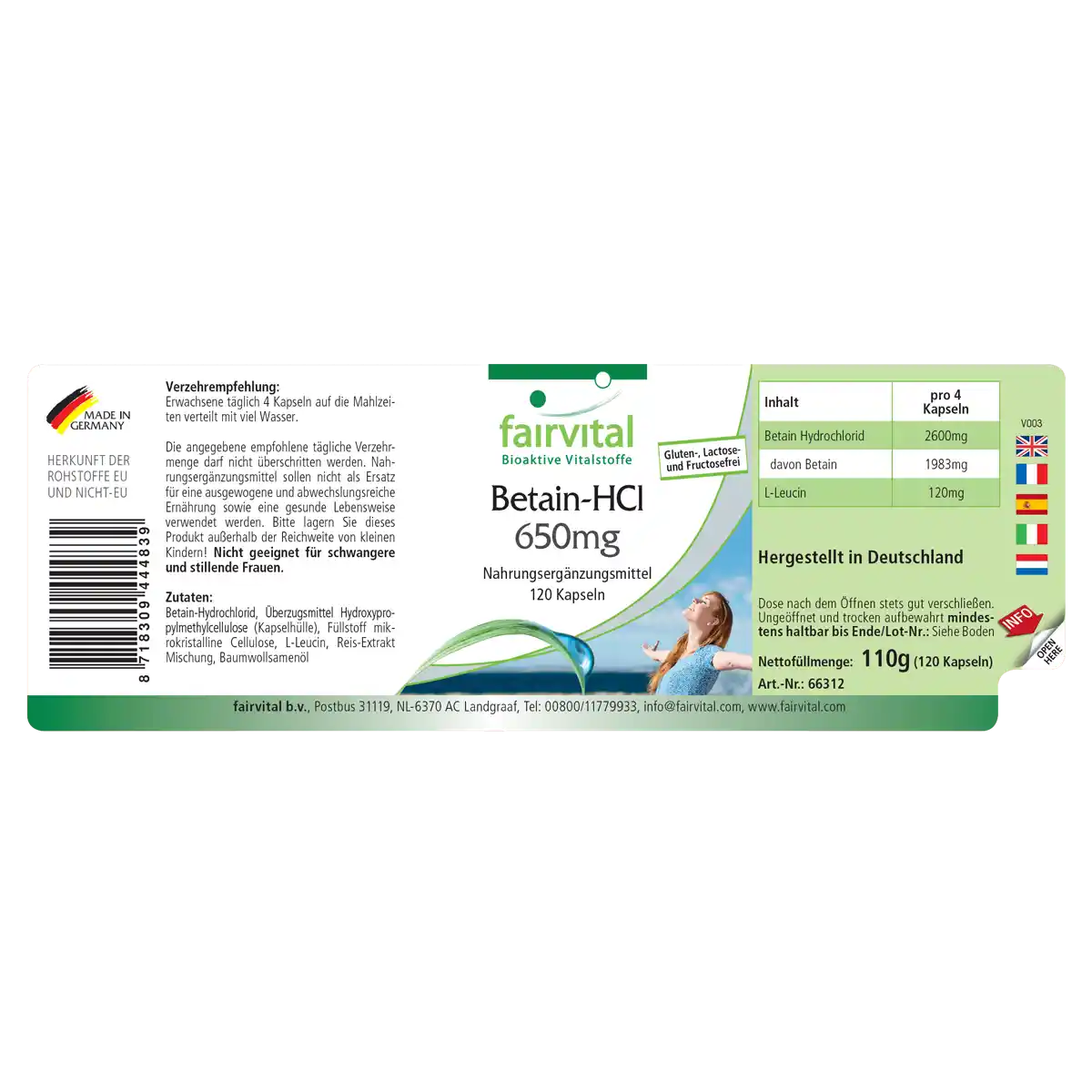 Betain HCL 650mg - 120 Kapseln - Betain Hydrochlorid Kapseln - Hochdosiert und Vegan | Fairvital Betain HCL 650mg - 120 Kapseln - Betain Hydrochlorid Kapseln - Hochdosiert und Vegan | Fairvital