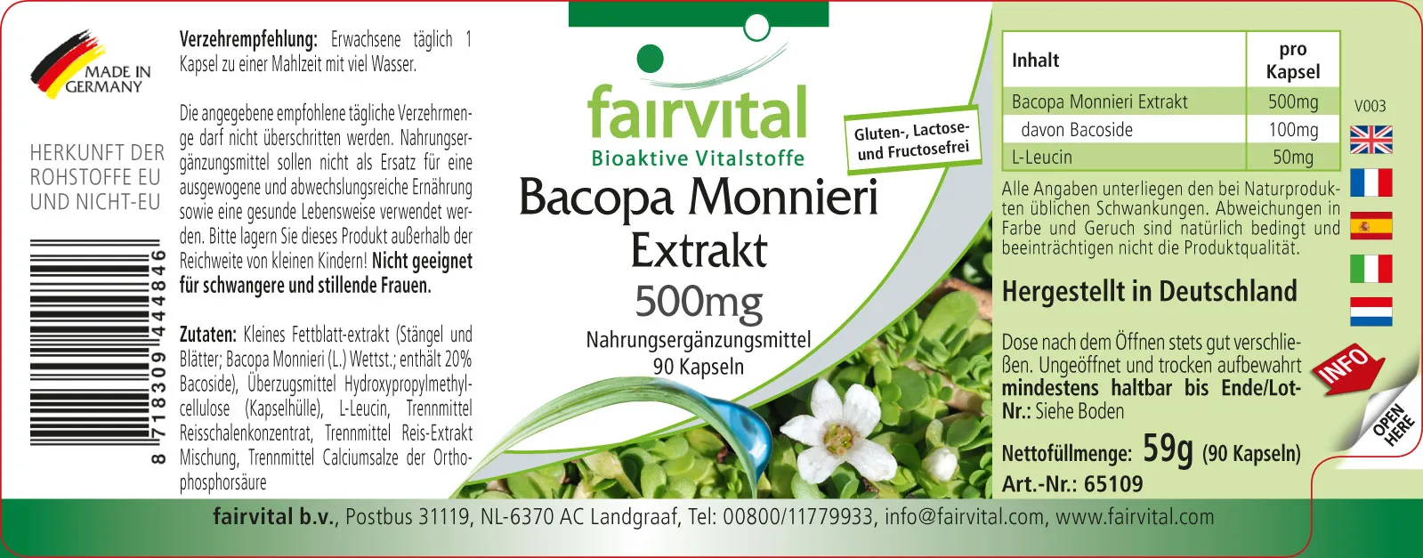 Bacopa Monnieri Extrakt 500mg - Brahmi Kapseln - mit 20% Bacoside - 90 Kapseln - Hochdosiert und Vegan | Fairvital Bacopa Monnieri Extrakt 500mg - Brahmi Kapseln - mit 20% Bacoside - 90 Kapseln - Hochdosiert und Vegan | Fairvital