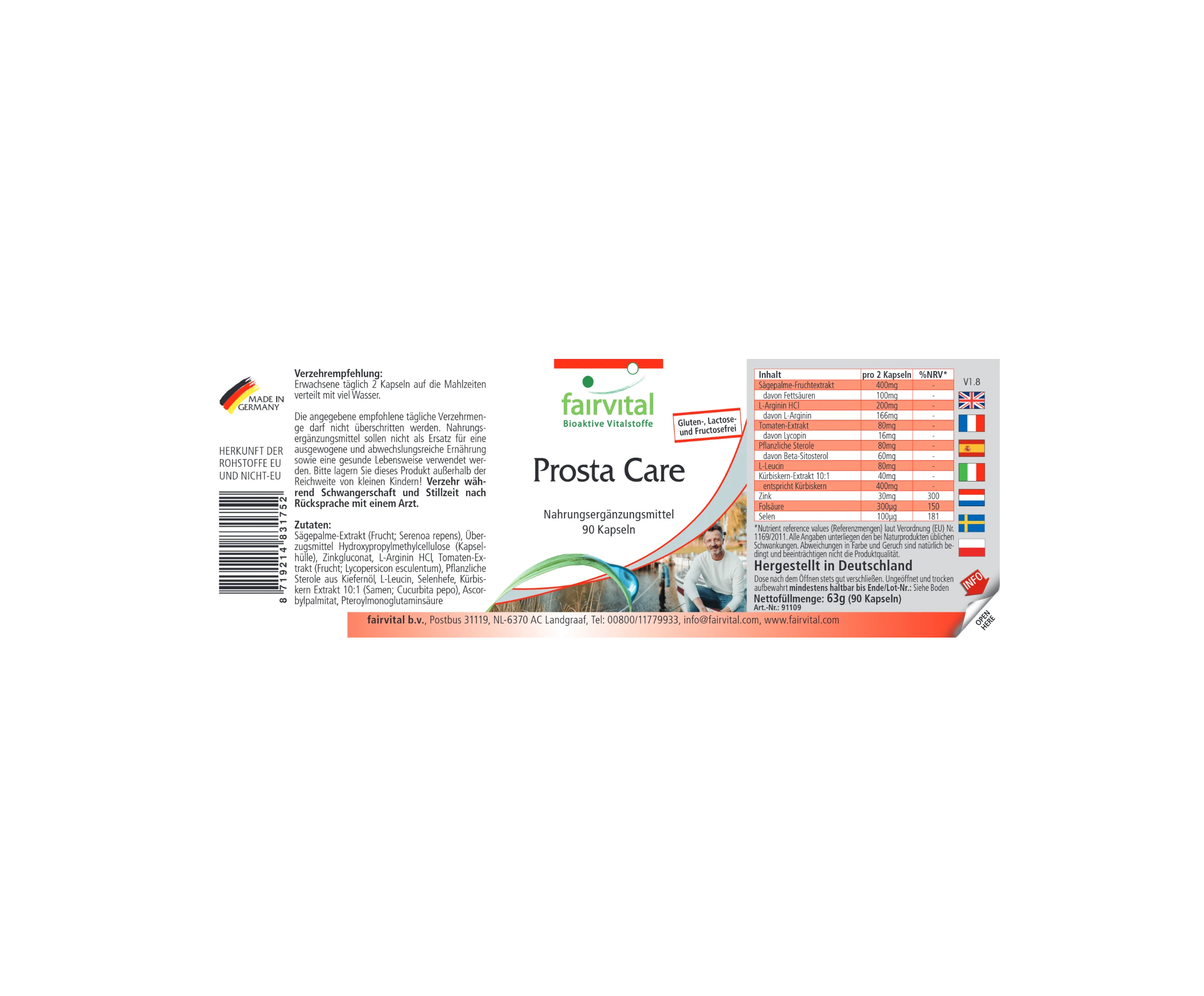 Prosta Care - 90 Kapseln - mit Zink, Selen, Lycopin uvm. - Hochdosiert und Vegan | Fairvital