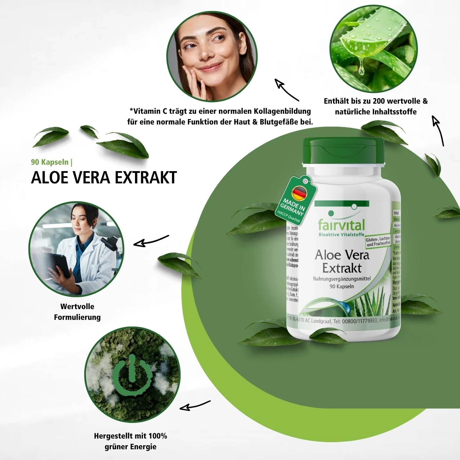 Aloe Vera Extrakt - 90 Kapseln - mit Vitamin C - Schluckfreundlich Hochdosiert und Vegan | Fairvital