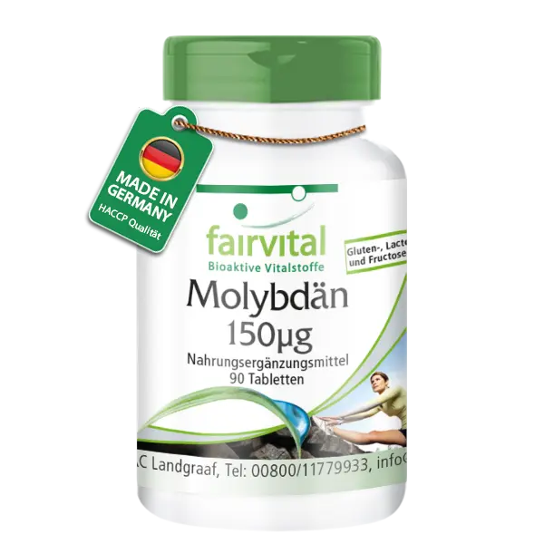 Molybdän 150µg - 90 Tabletten - essentielles Spurenelement - Hochdosiert und Vegan | Fairvital Molybdän 150µg - 90 Tabletten - essentielles Spurenelement - Hochdosiert und Vegan | Fairvital