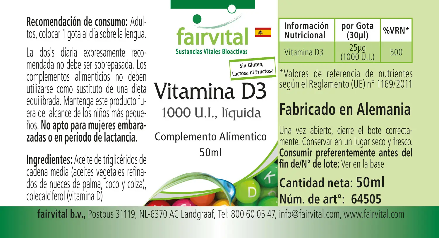 Vitamine D3 vloeistof - 1000 I.U. per druppel - 50ml