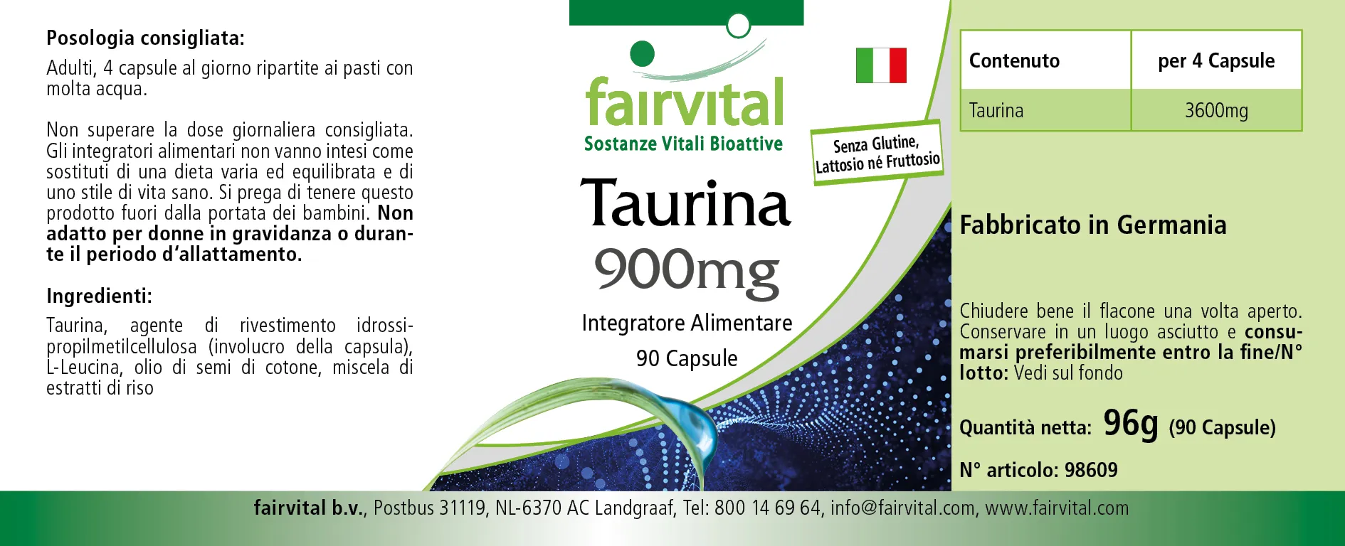 Taurina 900mg - 90 capsule