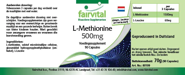 L-Methionin 500mg - 90 Kapseln - Vegan | Fairvital L-Methionin 500mg - 90 Kapseln - Vegan | Fairvital