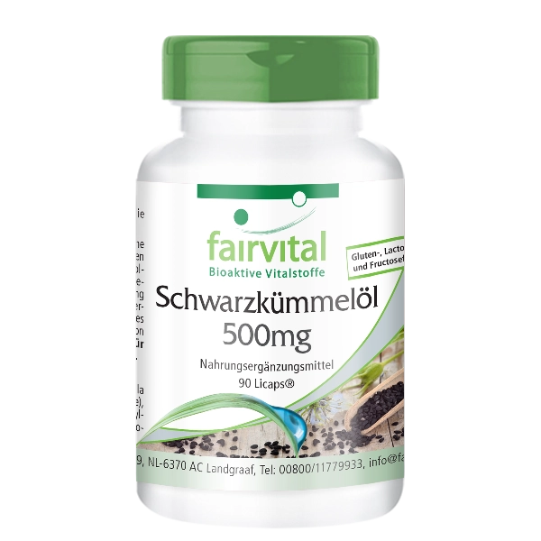 Schwarzkümmelöl 500mg Kapseln - 90 LiCaps® - Hochdosiert und Vegan | Fairvital Schwarzkümmelöl 500mg Kapseln - 90 LiCaps® - Hochdosiert und Vegan | Fairvital