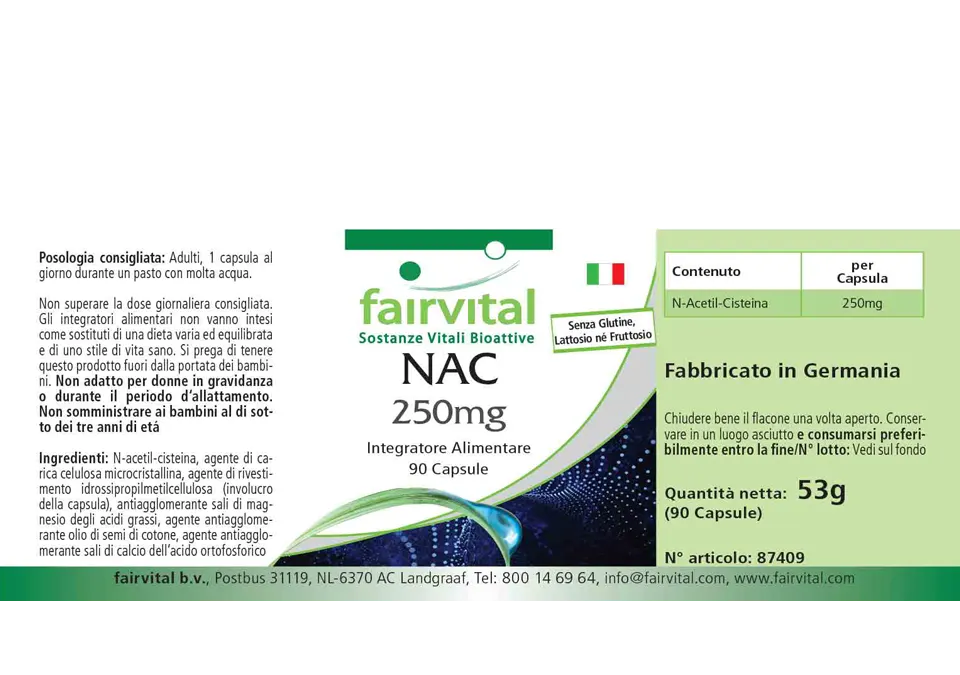 NAC 250mg - 90 Kapseln - N-Acetyl-Cystein - Aminosäure - Vegan | Fairvital NAC 250mg - 90 Kapseln - N-Acetyl-Cystein - Aminosäure - Vegan | Fairvital