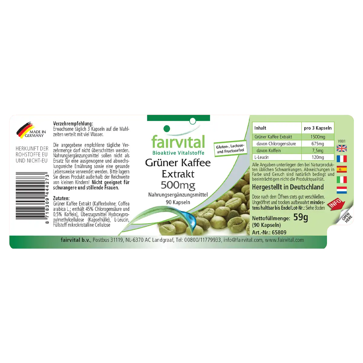 Groene koffie-extract 500mg - 90 capsules