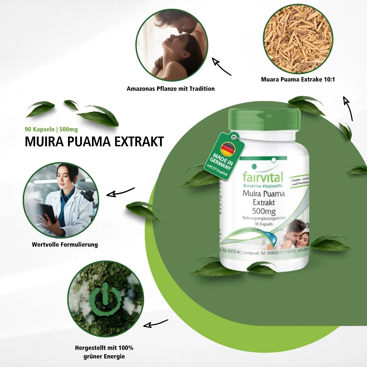 Muira Puama - 90 Kapseln - Schluckfreundlich - Potenzholz 10:1 Extrakt - Hochdosiert und Vegan | Fairvital