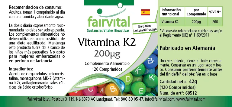 Vitamina K2 200µg - 120 Comprimidos