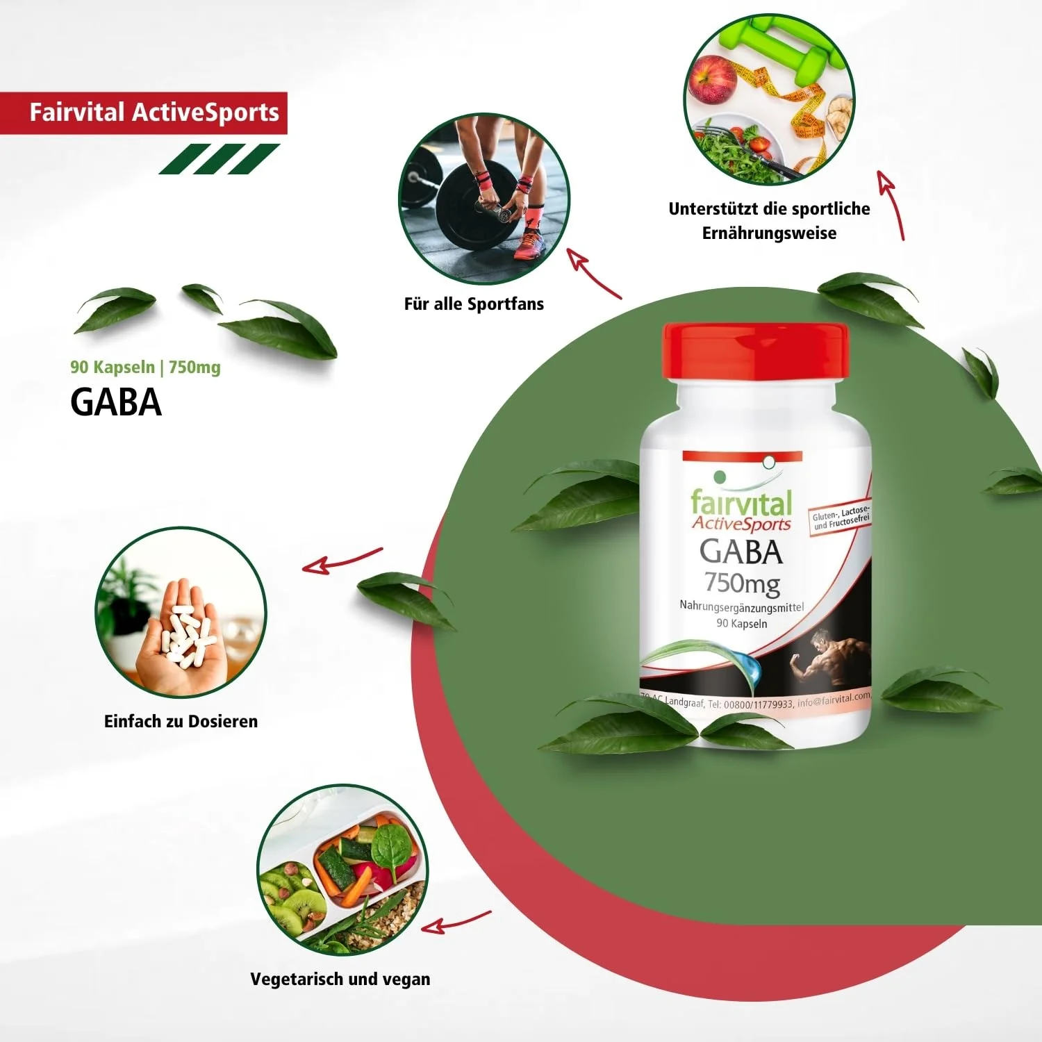 GABA 750mg - 90 Kapseln - Gamma-Aminobuttersäure - Hochdosiert und Vegan | Fairvital