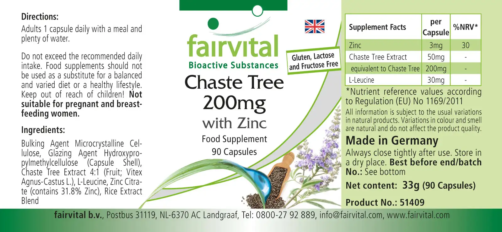Chaste Tree 200mg with zinc - 90 Capsules