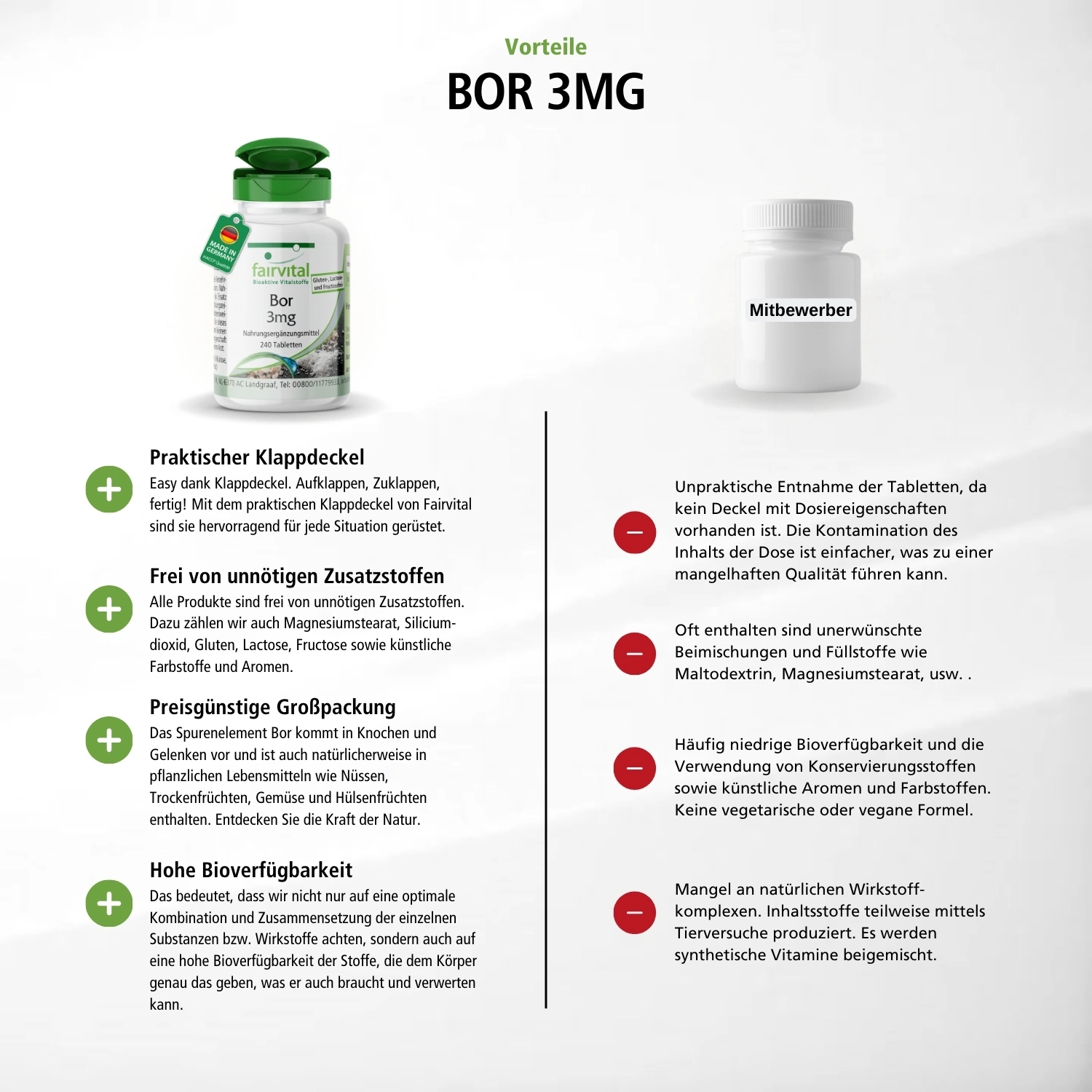 Bor 3mg - 240 Tabletten - Schluckfreundlich - essenzielles Spurenelement - vegan | Fairvital