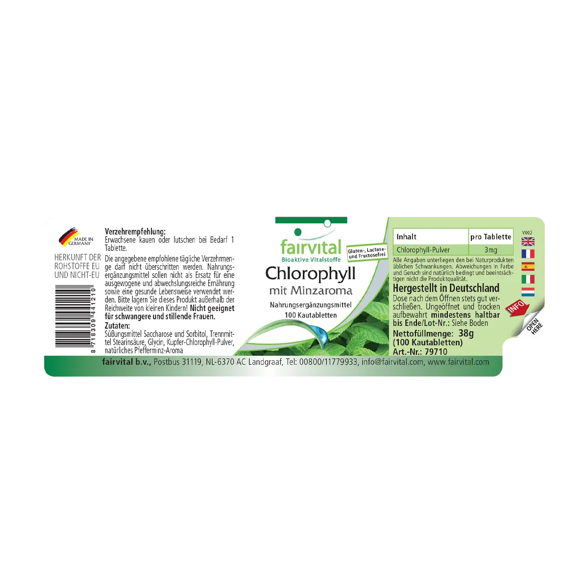 Clorofila masticable con aroma a menta - 100 Pastillas masticables