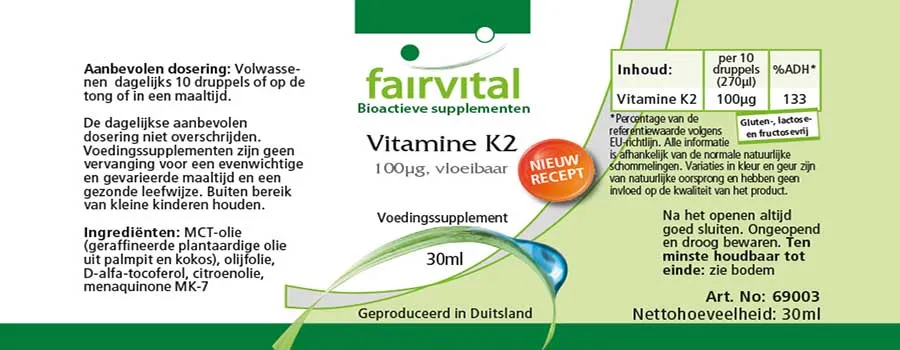 Vitamine K2 sous forme liquide 100µg par 10 gouttes - 30ml