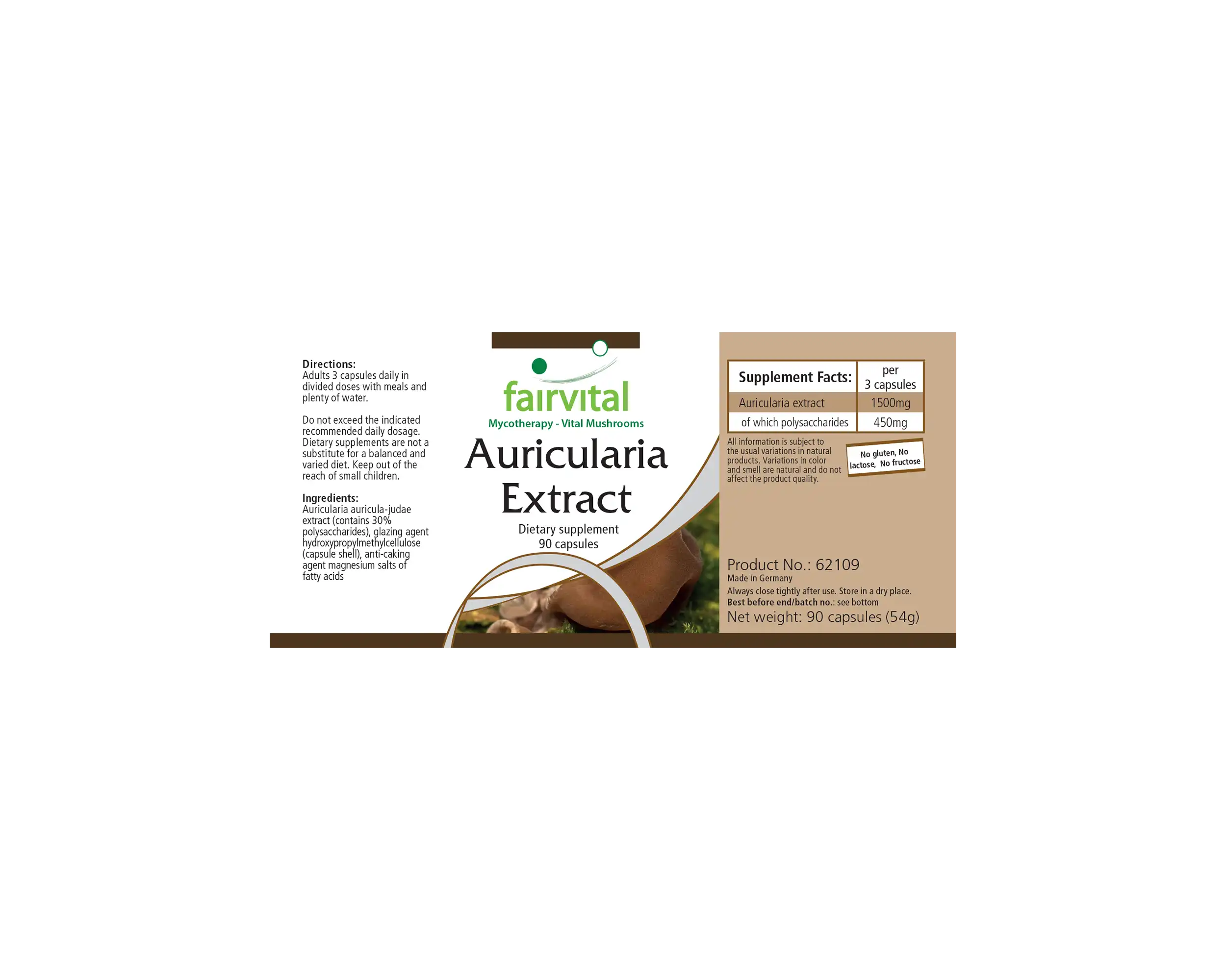 Auricularia Extrakt - Judasohr - 30% Polysaccharide - 90 Kapseln - Hochdosiert und Vegan | Fairvital