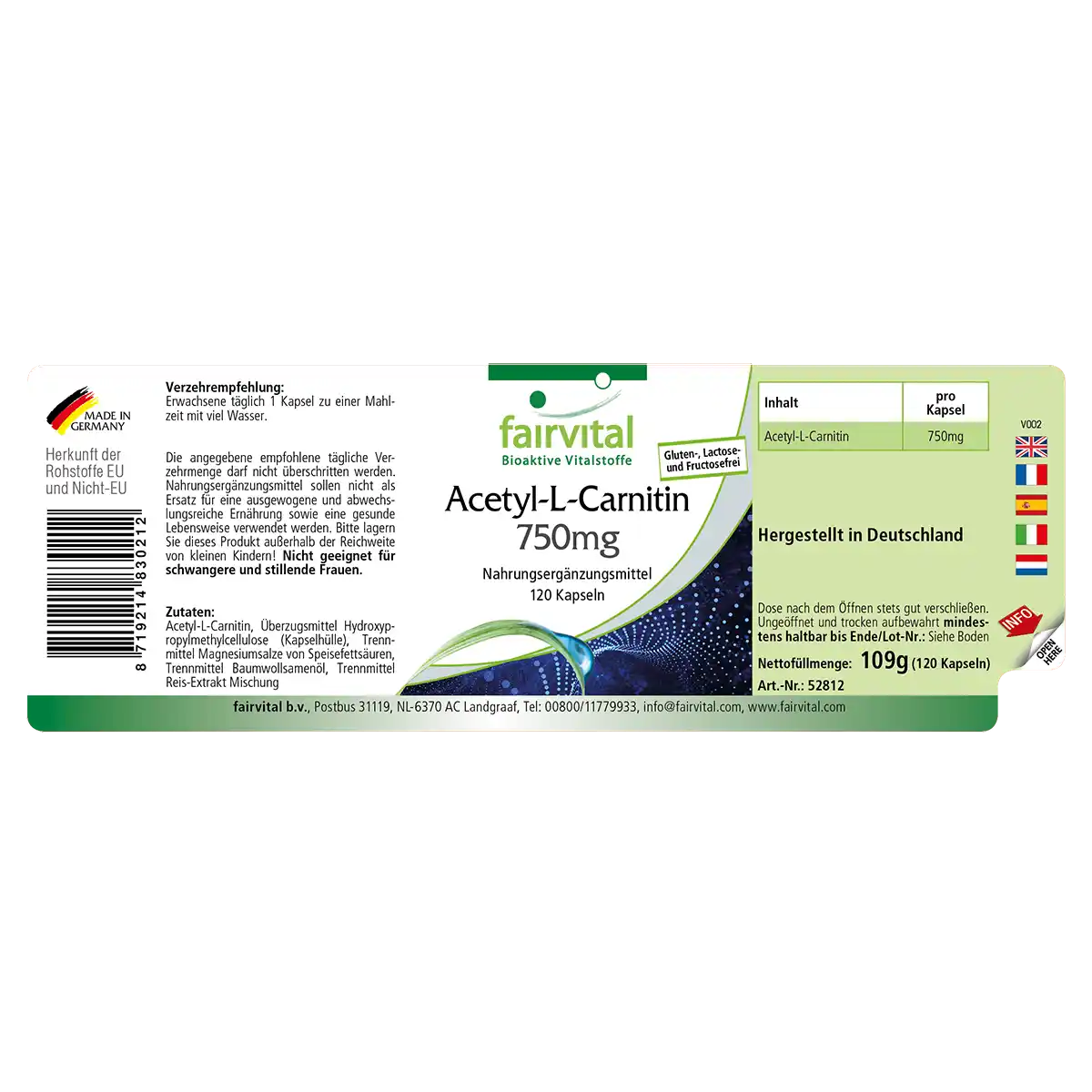 Acetil-L-Carnitina 750mg - 120 capsule