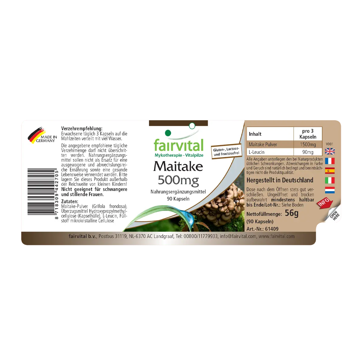 Maitake 500mg - 90 Kapseln - Grifola frondosa - Hochdosiert und Vegan | Fairvital Maitake 500mg - 90 Kapseln - Grifola frondosa - Hochdosiert und Vegan | Fairvital