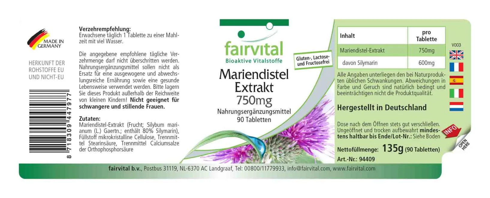 Mariendistel Extrakt 750mg-90 Tabletten-80% Silymarin-Hochdosiert & Vegan | Fairvital Mariendistel Extrakt 750mg-90 Tabletten-80% Silymarin-Hochdosiert & Vegan | Fairvital