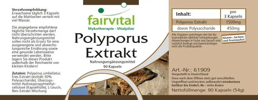 Polyporus Extrakt 500mg - 90 Kapseln - Polyporus umbellatus - Vegan | Fairvital Polyporus Extrakt 500mg - 90 Kapseln - Polyporus umbellatus - Vegan | Fairvital