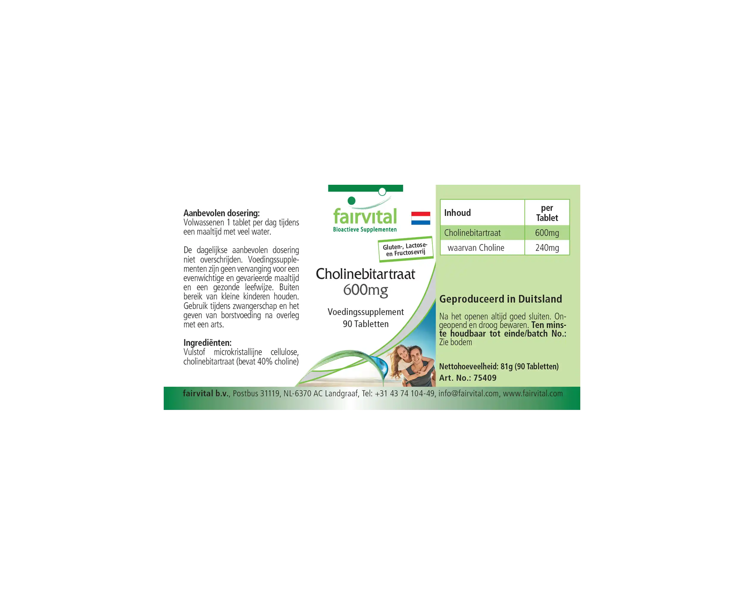 Choline Bitartrate 600mg- 90 Comprimés