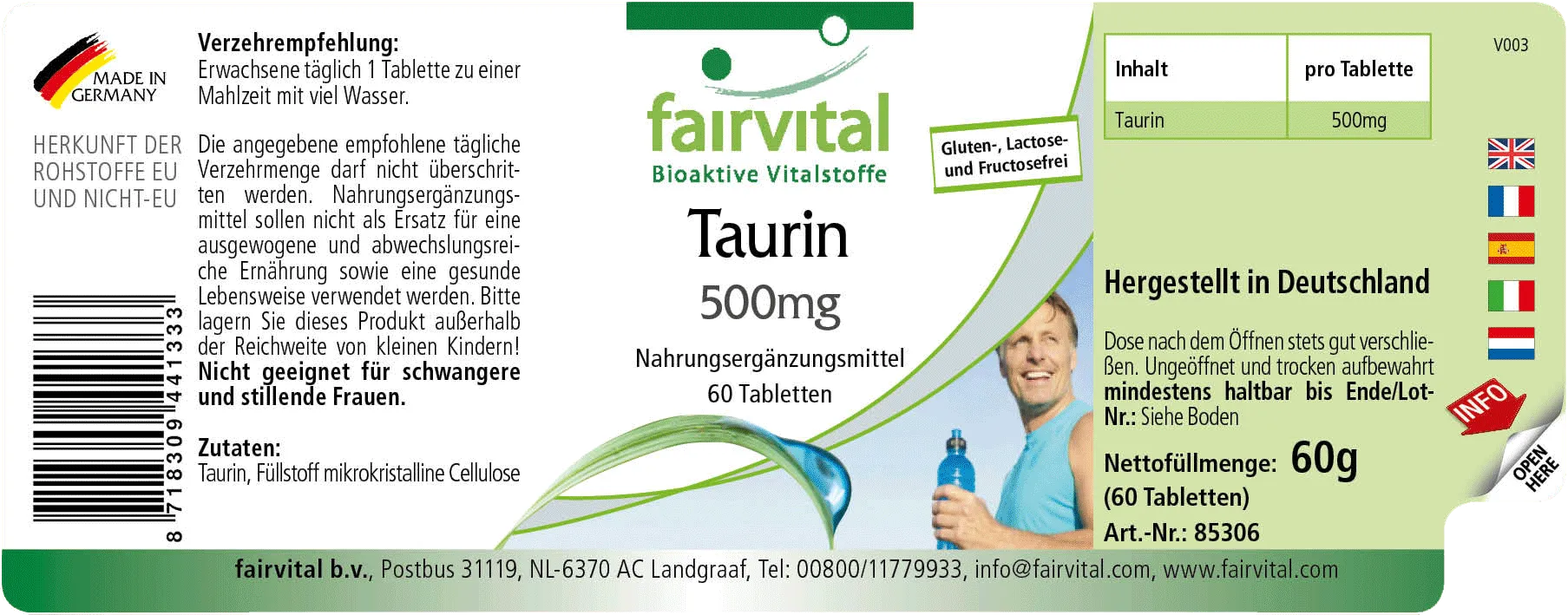 Taurine 500mg - 60 tablets