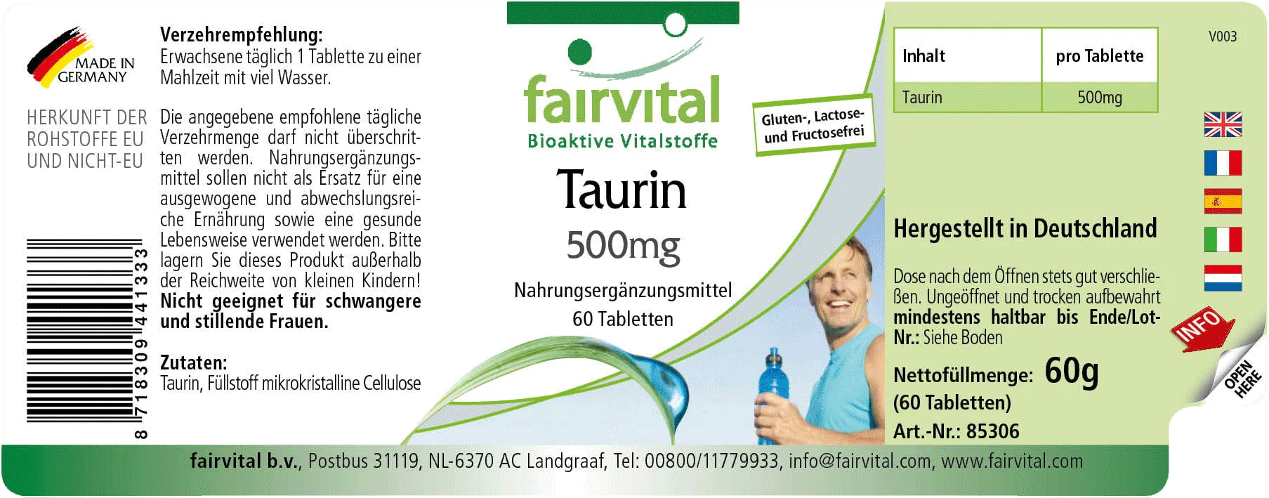 Taurin 500mg - 60 Tabletten - Hochdosiert und Vegan | Fairvital Taurin 500mg - 60 Tabletten - Hochdosiert und Vegan | Fairvital