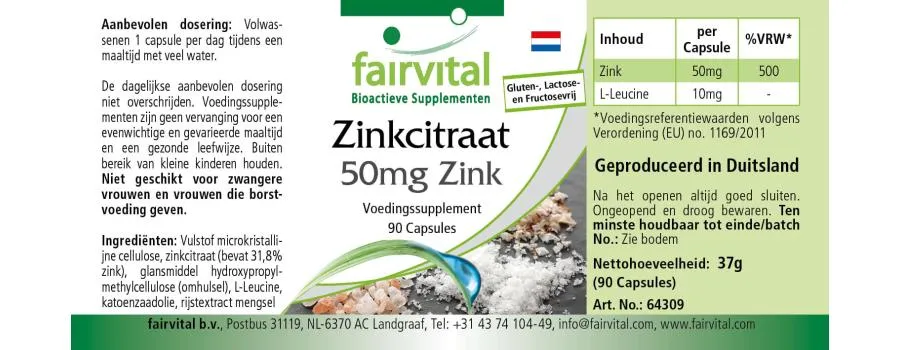 Zinkcitraat met 50mg Zink - 90 Capsules