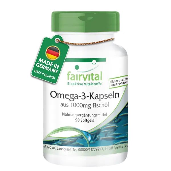 Omega-3-Kapseln aus 1000mg Fischöl - 90 Softgels - für Herz und Zellschutz - Hochdosiert | Fairvital Omega-3-Kapseln aus 1000mg Fischöl - 90 Softgels - für Herz und Zellschutz - Hochdosiert | Fairvital