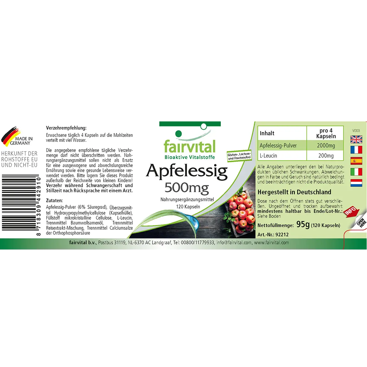 Apfelessig 500 mg - 120 Kapseln - Vegan | Fairvital Apfelessig 500 mg - 120 Kapseln - Vegan | Fairvital