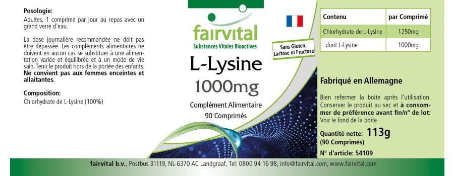 L-Lysine 1000mg - 90 Tablets