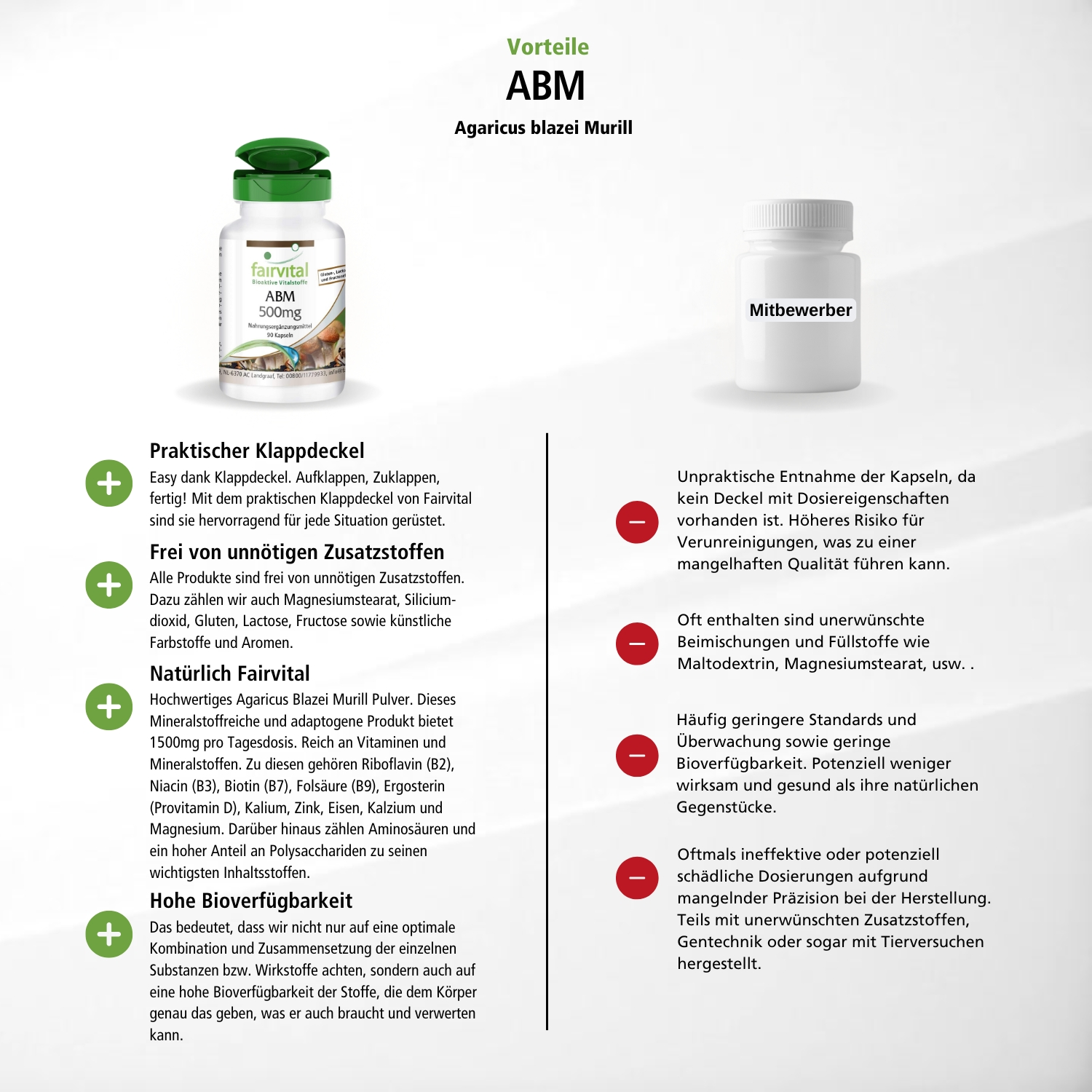 ABM 500mg - 90 Kapseln - Agaricus blazei Murill - Schluckfreundlich - Hochdosiert und Vegan | Fairvital