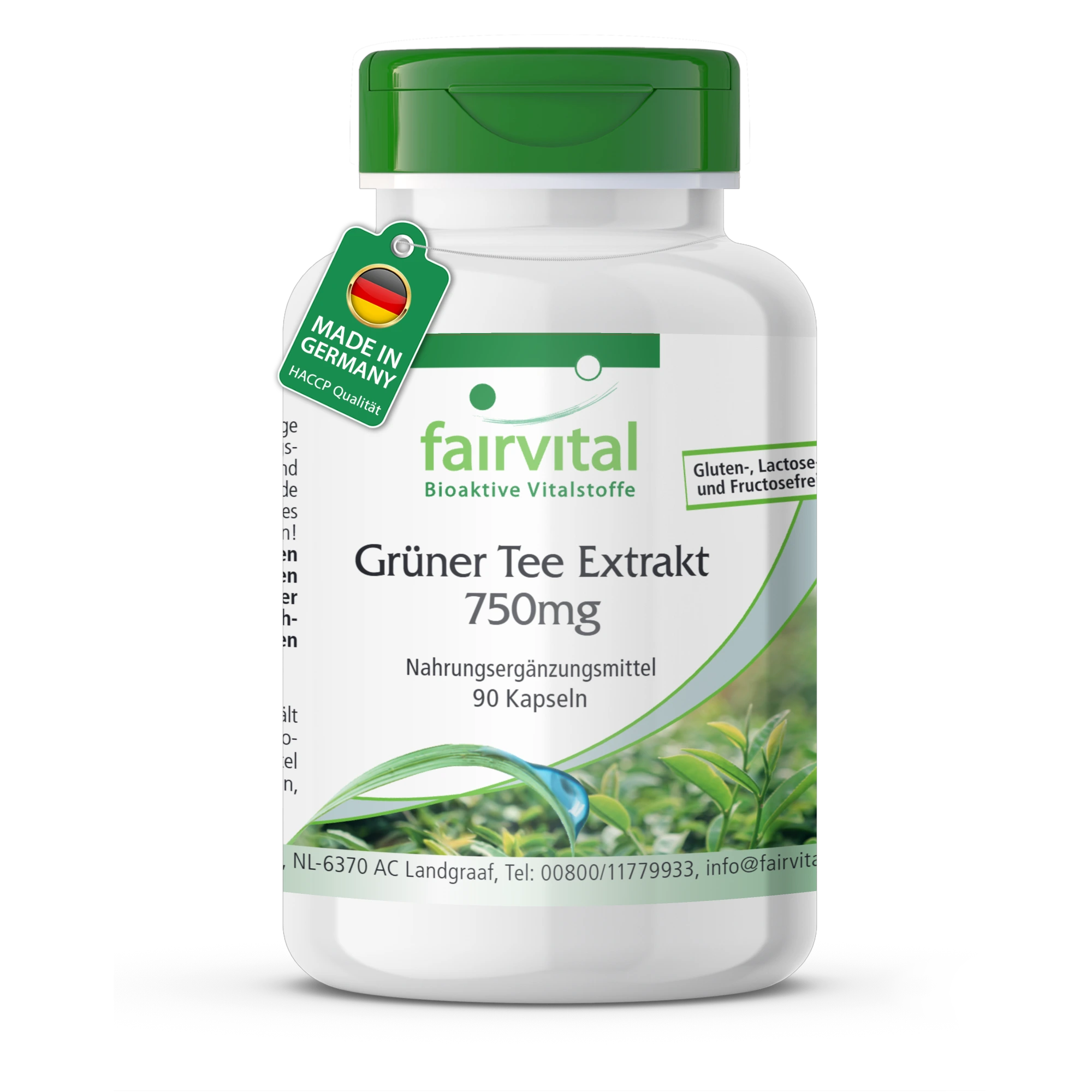 Grüner Tee Extrakt 750mg - Camellia Sinensis - 90 Kapseln - Hochdosiert und Vegan | Fairvital