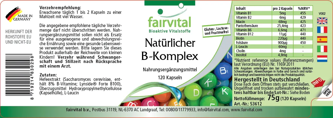 Complejo de vitamina B natural - 120 cápsulas