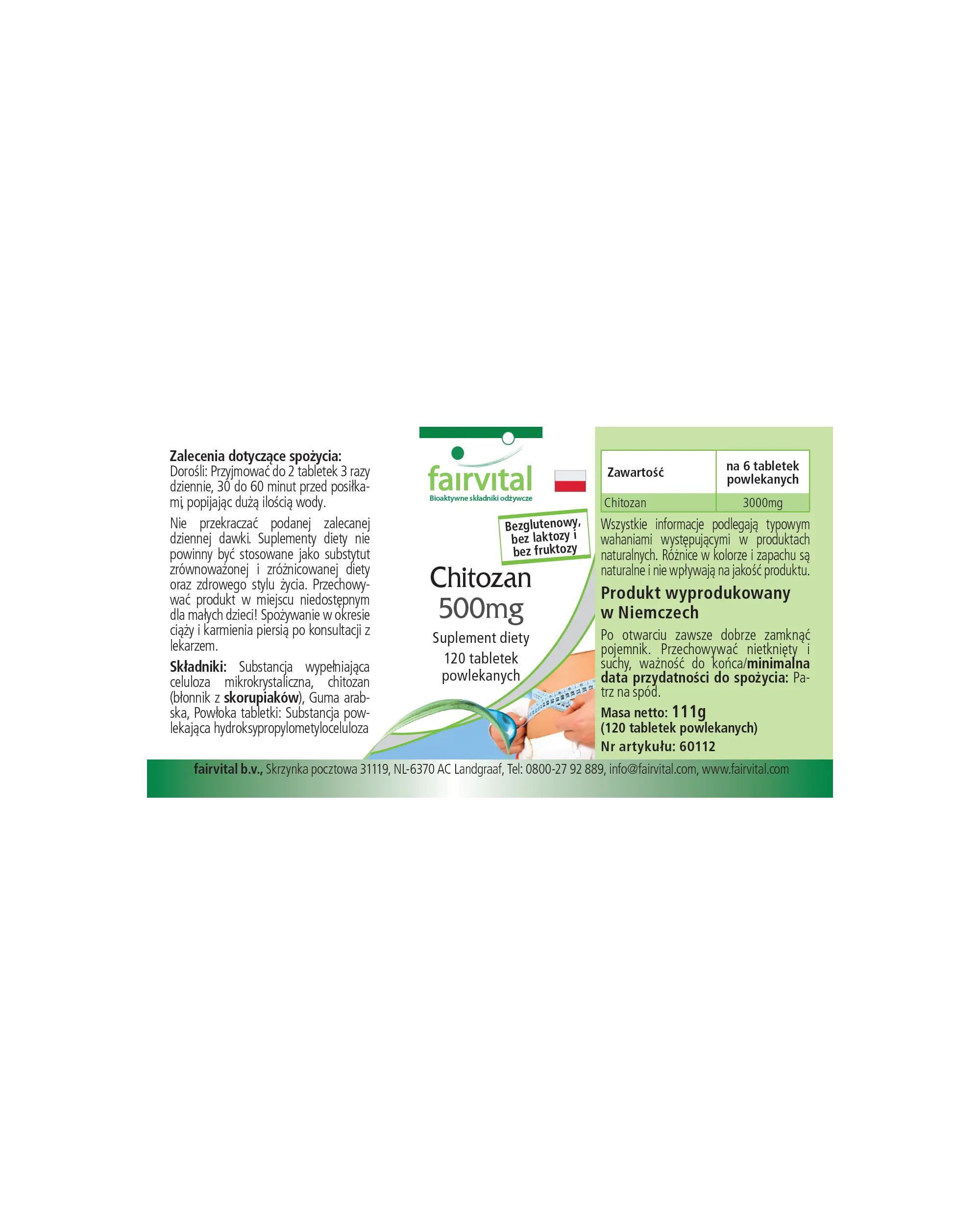 Chitosan 500mg - 120 filmomhulde tabletten - 3000mg per dagelijkse dosering - natuurlijke vezel - hoge dosering - gemakkelijk door te slikken | Fairvital